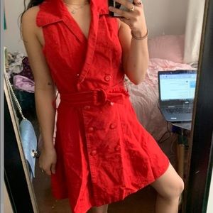 Red Linen Button Down Dress Vintage
